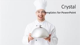  Presentation with cook chef - Beautiful PPT layouts featuring excited man chef cook wearing backdrop and a white colored foreground