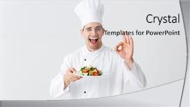  Presentation with cook chef - Slide deck enhanced with excited man chef cook wearing background and a white colored foreground