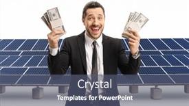  Presentation with solar farm - Slide deck consisting of excited-man-in-a-black background and a ocean colored foreground