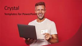  Presentation with red stripe - Audience pleasing theme consisting of excited man in stripe backdrop and a  colored foreground