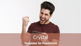  Presentation with winner - Amazing slide deck having excited-man-making-winner-gesture backdrop and a coral colored foreground