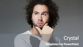  Presentation with great idea - Audience pleasing presentation design consisting of excited man pointing a great backdrop and a  colored foreground