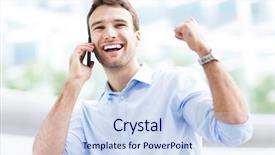  Presentation with phone - Beautiful PPT theme featuring excited man with mobile phone backdrop and a sky blue colored foreground
