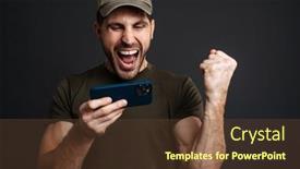  Presentation with masculine - Amazing PPT theme having excited-masculine-military-man-playing backdrop and a tawny brown colored foreground