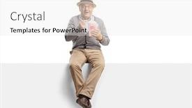  Presentation with mature students sitting at desks - PPT layouts with excited-mature-gentleman-sitting background and a white colored foreground