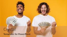  Presentation with multicultural - Colorful theme enhanced with excited-multicultural-two-guys-making backdrop and a gold colored foreground