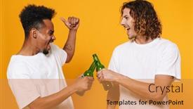  Presentation with multicultural - Amazing slides having excited-multicultural-two-guys-screaming backdrop and a gold colored foreground