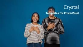 Presentation with holding hands - Slide set having excited-multiracial-couple-smiling background and a ocean colored foreground