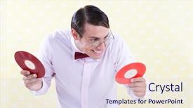  Presentation with geek - Slide deck enhanced with excited nerdy geek with vinyl record background and a sky blue colored foreground