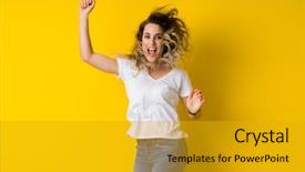  Presentation with young athletes box jumping - Slides having excited over isolated yellow background background and a gold colored foreground