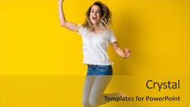  Presentation with young athletes box jumping - Slide deck having excited over isolated yellow background background and a gold colored foreground