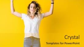  Presentation with young athletes box jumping - Colorful slide set enhanced with excited over isolated yellow background backdrop and a gold colored foreground