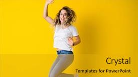  Presentation with young athletes box jumping - Slide set featuring excited over isolated yellow background background and a gold colored foreground