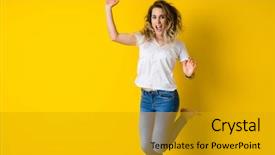  Presentation with yellow - Beautiful PPT theme featuring excited over isolated yellow background backdrop and a gold colored foreground