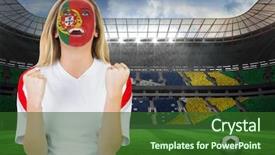  Presentation with football stadium - Audience pleasing presentation consisting of excited portugal fan in face backdrop and a forest green colored foreground