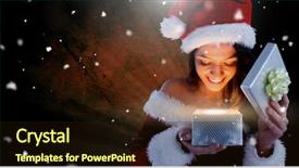  Presentation with santa - Beautiful PPT theme featuring excited santa woman opening magic backdrop and a wine colored foreground