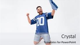  Presentation with photo - Audience pleasing slides consisting of excited screaming man fan backdrop and a sky blue colored foreground