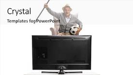  Presentation with cans canned tuna isolated - Presentation theme featuring excited senior with a cane background and a white colored foreground