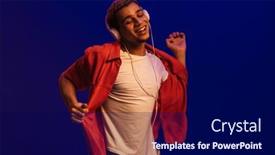  Presentation with blue neon - PPT theme featuring excited-smiling-young-african-man background and a navy blue colored foreground