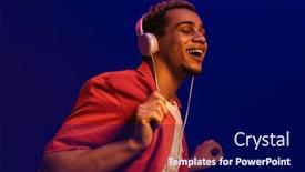  Presentation with blue neon - Slides enhanced with excited-smiling-young-african-man background and a navy blue colored foreground
