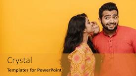  Presentation with indian couple - Presentation design having excited-smiling-young-indian-couple background and a gold colored foreground