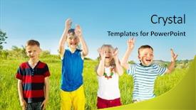  Presentation with kids - Theme consisting of excited soaked kids group having background and a light blue colored foreground