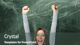  Presentation with chalk board - Slide deck having excited student woman is standing with chalk board behind her background and a dark gray colored foreground