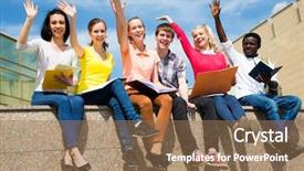  Presentation with esl students - Audience pleasing slides consisting of excited students with arms outstretched backdrop and a  colored foreground