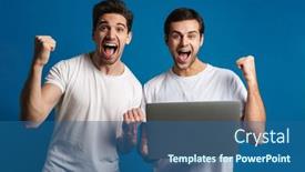  Presentation with winner - Slide deck featuring excited-two-guys-making-winner background and a ocean colored foreground