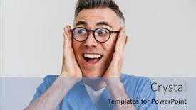  Presentation with medical - Slide set consisting of excited-white-haired-medical-doctor background and a teal colored foreground