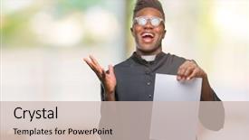  Presentation with hands holding - Slides having excited winner expression celebrating victory background and a soft green colored foreground