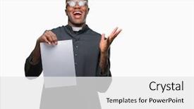  Presentation with religious african american - Colorful slides enhanced with excited winner expression celebrating victory backdrop and a white colored foreground