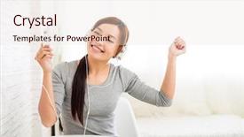  Presentation with 70s music - Presentation having excited woman listen to music background and a sky blue colored foreground