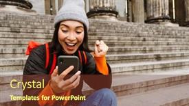  Presentation with old clothes - Presentation design with excited-young-asian-woman background and a  colored foreground