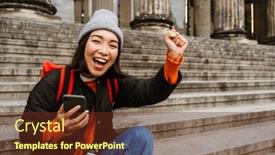  Presentation with old clothes - PPT theme having excited-young-asian-woman background and a tawny brown colored foreground