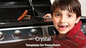  Presentation with grilling - Colorful slides enhanced with young boy grilling a hot backdrop and a tawny brown colored foreground