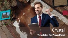  Presentation with tab - Theme having excited-young-businessman-holding-tab background and a tawny brown colored foreground
