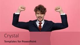  Presentation with navy blue - Presentation theme with excited-young-businessman-in-navy background and a coral colored foreground