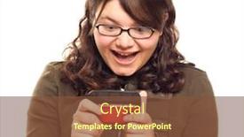  Presentation with phone - Amazing slide deck having excited-young-caucasian-woman-texting backdrop and a tawny brown colored foreground