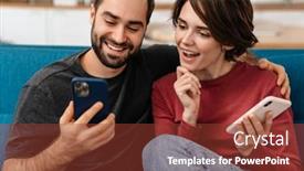  Presentation with mobile home - Beautiful presentation design featuring excited-young-couple-smiling backdrop and a tawny brown colored foreground