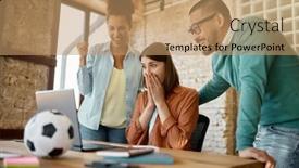  Presentation with coworkers - Theme consisting of excited-young-coworkers-rejoicing-getting background and a coral colored foreground