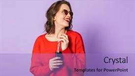  Presentation with drinking glass - Presentation theme having excited young girl wearing red background and a light blue colored foreground