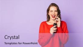  Presentation with drinking glass - PPT theme consisting of excited young girl wearing red background and a  colored foreground