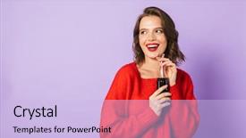  Presentation with girl in red dress - Beautiful presentation featuring excited young girl wearing red backdrop and a light blue colored foreground