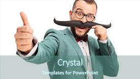  Presentation with fake braces - Presentation design enhanced with excited young man holding fake background and a ocean colored foreground