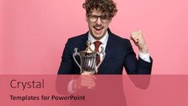  Presentation with navy blue - Presentation design with excited-young-man-in-navy background and a coral colored foreground