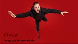  Presentation with flying - Amazing PPT layouts having excited-young-man-is-flying backdrop and a crimson colored foreground