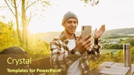  Presentation with man sitting bench - Theme with excited-young-man-tourist background and a tawny brown colored foreground