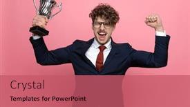  Presentation with navy blue - Colorful presentation theme enhanced with excited-young-model-in-navy backdrop and a coral colored foreground