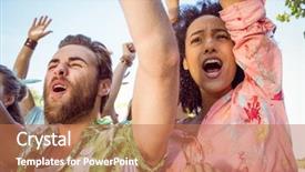 Presentation with festival music - Presentation theme consisting of excited young people singing along background and a coral colored foreground